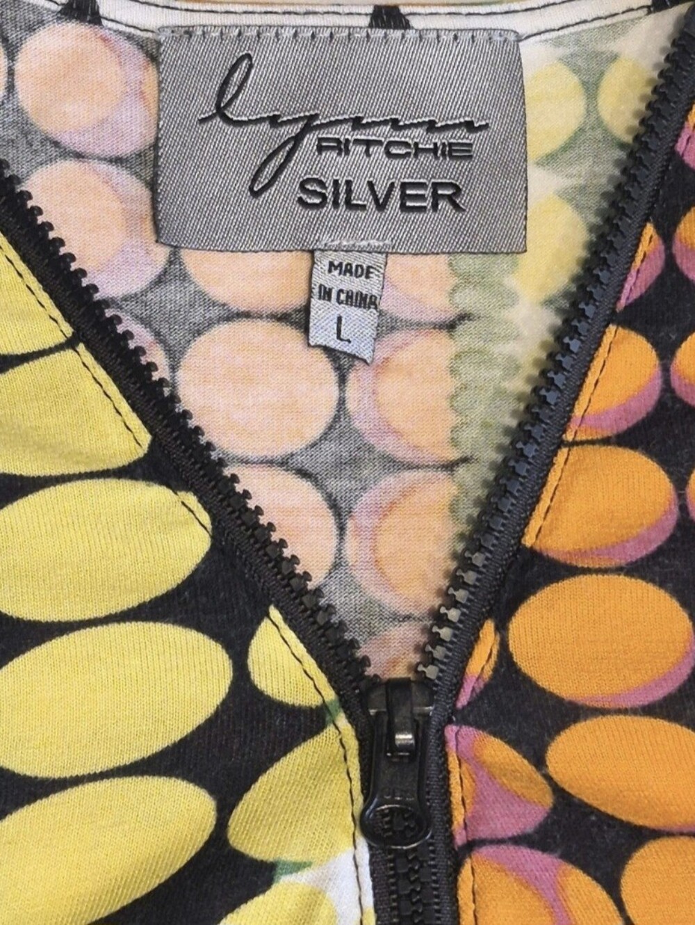 Lynn Ritchie Silver  Multicolor Print Zip Front Top Womens L